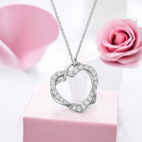 Image of Nilu's Collection Rose Gold & Silver Plated Heart Pendant with American Diamond - Elegant Pendant for Girls - Ideal Gift for Valentine's /Birthday /Dates