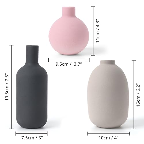 Winter Shore Jarron Ceramica para Decoración del Hogar [Pack de 3] - Deco Neutra para Mesa, Cocina, Chimenea - Jarrones Decorativos, Minimalistas, Modernos, Mate Rectos, Ovalados y en Forma de Bola - imagen 2