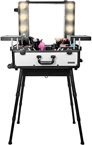 SHANY Studio ToGo Wheeled Trolley Makeup Case & Organizer with Light - Off White