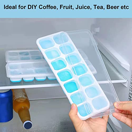 Image of ice Cube Tray with Lid - BPA Free Flexible Silicone Ice Maker Mold, Easy-Release 14-Cavity Ice Cube Trays for Freezer (Set of 2 -Blue)