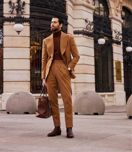 HZUOU Men's 2 Piece Regular Fit Suit Two Button Solid Suits for Men Formal Prom Wedding Party UOU703