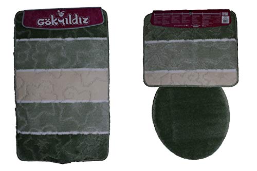 Anka Textil Badgarnitur 3-Teilig Badmatte Bad Set 85x55cm Hänge WC Streifen Eckig (Petrolgrün)