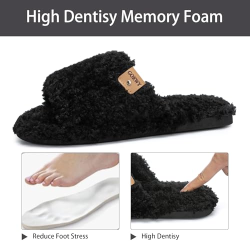 Image of GOEWY Fuzzy Open Toe Slippers for Women Indoor Cozy Memory Foam Slip On House Slides Shoes Gifts for Womens Her Mom