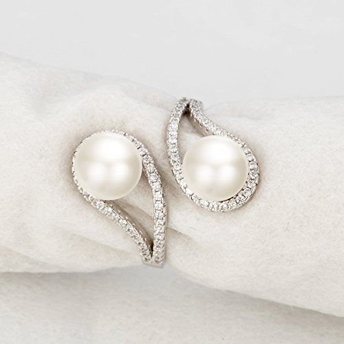 EVER FAITH 925 Sterling Silver CZ 9MM AAA Freshwater Cultured Pearl Teardrop Engagement Adjustable Ring3