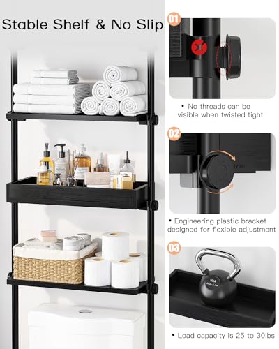 Image of ALLZONE 4-Tier Over The Toilet Storage Shelf, Wood Bathroom Organizer Over Toilet Cabinet with Adjustable Shelf, Versatile Rack Fits Most Tight Space, Easy Assembly, 92 inch to 116 inch Height, Black