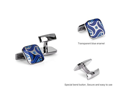 Mancuernillas Cuadradas Azul y Plata para Hombre miniatura 3