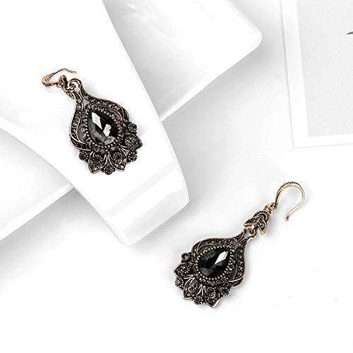Gold Plated Vintage Black and Grey Dangle Earrings for Women Crystals Cubic Zirconia Dangle Drop Earrings3