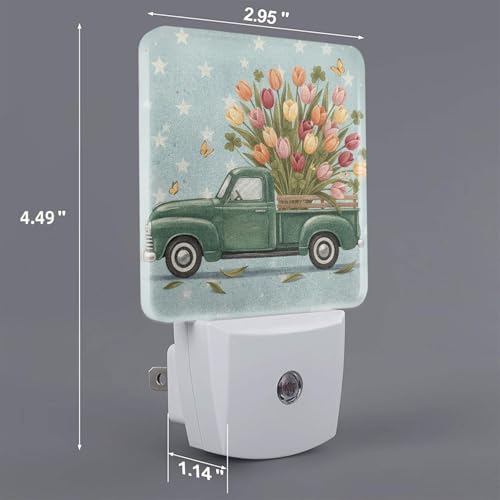 Image of Futterya Plug-in LED Night Light, Vintage Truck Tulip Spring Floral Set of 2 Dusk-to-Dawn Auto Sensor Decor Lamp