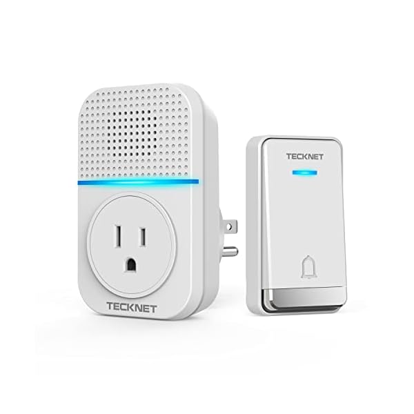 TECKNET Wireless Doorbells for Home, Waterproof Classroom Door Bell Ringer Wireless with 60 Ringtones & 5 Level Volume, 1300ft Range Self-Powered Doorbell Chimes Kit with LED for House (White)