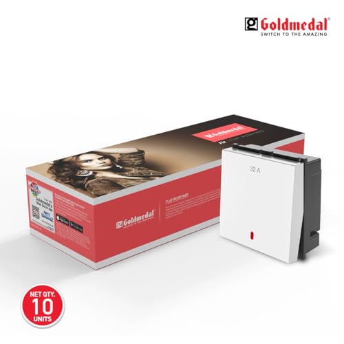 Image of Goldmedal Air Aura 32 Ampere Double Pole Switch With Indicator, White - (Pack of 10)