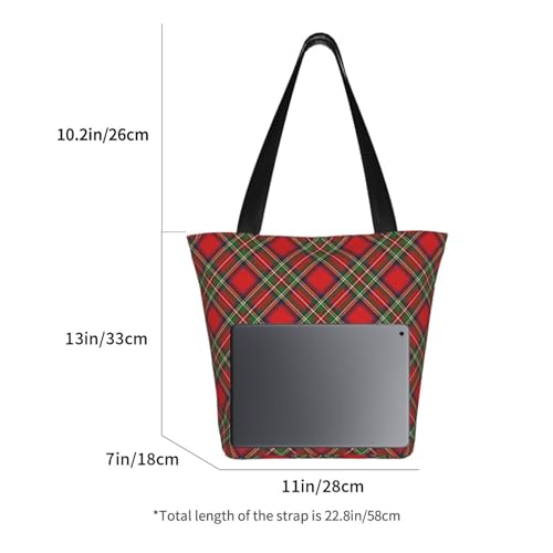 Royal Stewart Tartan Rotated Reusable Zippered Shoulder Bag, Stylish Polyester Tote With Wide Handle & Inner Pocket, Lightweight Durable Shopping & Travel Bag2