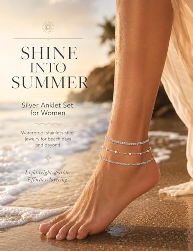 Image of LOYALLOOK Ankle Bracelets for Women Waterproof, 14K Gold Plated Cuban Figaro Link Chain Beaded Anklets Set, Dainty Layered Anklets for Women Non Tarnish Summer Beach Foot Jewelry Adjustable Size