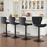 Sweetcrispy Modern Bar Stools Set of 4, Adjustable Faux Leather Upholstered Swivel Bar Stools, Counter Height Bar Chairs with Back for Kitchen Island, Black