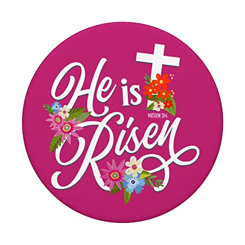 He is Risen, Easter, Christian Clothing Matthew 28:6 PopSockets Swappable PopGrip, Black - Image 3
