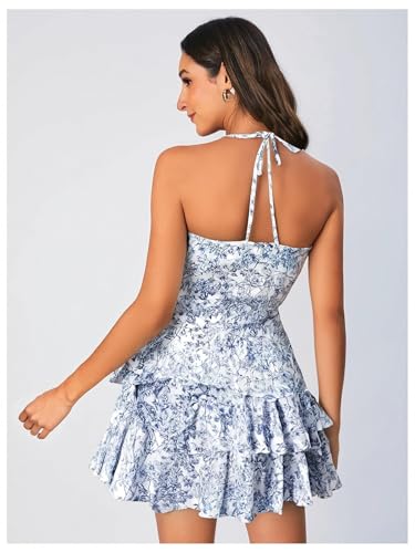 Floerns Women's Floral Halter Ruffle Tiered Cute Summer Mini Dress Milkmaid Vacation Sundress4