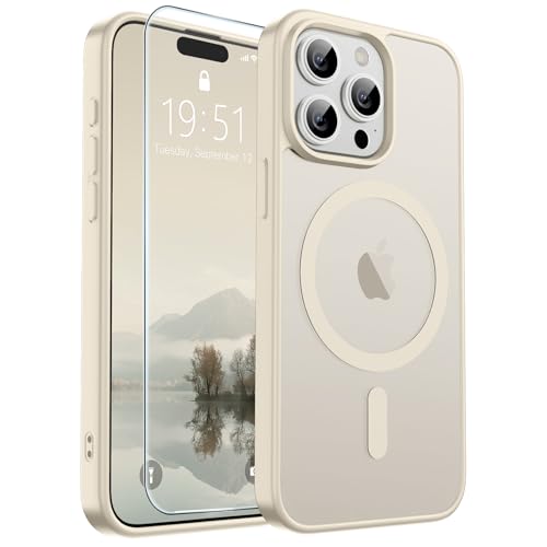 Image of SUPFINE Magnetic for iPhone 15 Pro Case (Compatible with MagSafe) (Military Grade Drop Protection) Slim Translucent Matte Shockproof with Anti-Fingerprint Phone Case,Antique White