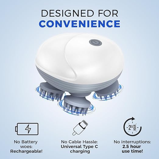 Image of Scalp Massager Electric Head,Scalp Massager Waterproof Multi-Mode Rechargeable Cordless, Soft Silicone & Full-Body Use, 3 Speed Modes, Head Scratcher Massager for Hair Growth,Electric White