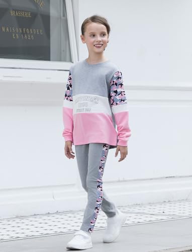 Image of PATPAT Girls 2 Piece Outfits Size 5-6 Years, Grey Camouflage Print Sweatshirts and Leggings Clothing Sets Sweatsuit Fall Outfits Joggers Lounge Set Tracksuit Kids Clothes Girls
