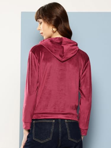 Image of Aarika Womens Winter Wear Green Colour Printed Velvet Hoodie