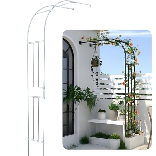 Half Garden Arbor Trellis, 240cm H Outdoor Steel Pergola, Metal Arches for Climbing Plants, Sturdy Durable Garden Arch for Lawn, Party, Ceremony Wedding Decoration Black/White/Green(White,9.8ftx7.9ft) -  KXFAMZ, LDREEABDP-WHITE-300CMX240CM