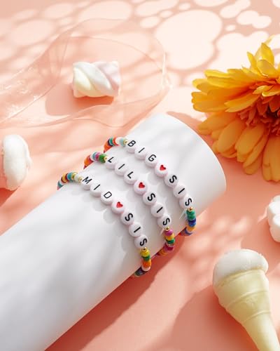 Image of 2 /3Pcs Big Middle Little Sis Heart Adjustable Braided Bracelet Set | Matching handmade sister friendship bracelets, sweet jewelry gifts for sisters, BFF friends, women and teengirls