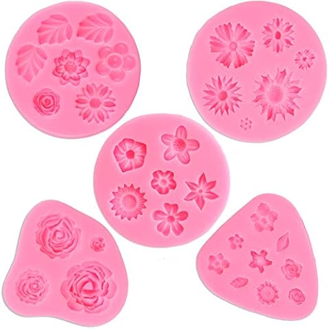 GELIFATLE Flower Fondant Cake Molds, Daisy, Rose, Chrysanthemum and Small Flower Candy Silicone Molds for Chocolate Fondant Polymer Clay Soap Crafting Projects & Cake Decoration (5pack) Cover