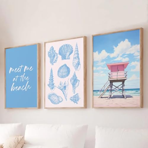 Images de décoration intérieure plage pastel lot de 3 toiles 60x80 cm