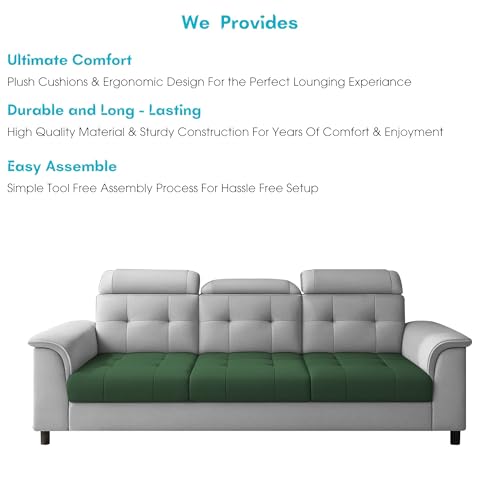 Image of Casaliving Ella 3 Seater Sofa Set for Living Room (Green Grey Colour Fabric) Premium Fabric Sofa
