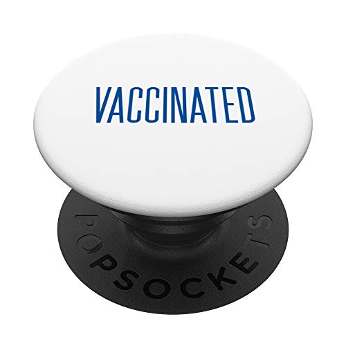 Vaccinated and Proud Blue Font PopSockets PopGrip: Agarre intercambiable para Teléfonos y Tabletas