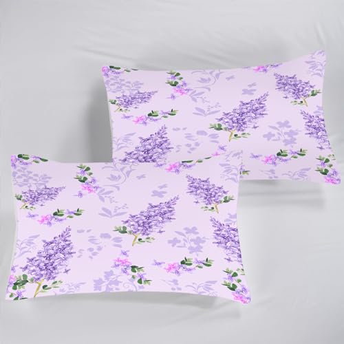 Fuyeun Floral Bed Sheets Set Twin Fitted Sheets Purple Lilac Flower Bedding Flat Sheet Women Girls Kids Modern Farmhouse Top Sheet Aesthetic Sheet Set 1 Pillowcase thumb #6