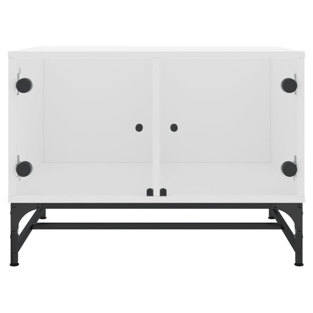 Homgoday Tavolino da caffè con ante in vetro, bianco, 68,5 x 50 x 50 cm, tavolino da tè per soggiorno, sala d'accoglienza degli ospiti, camera da letto e mobili da ufficio