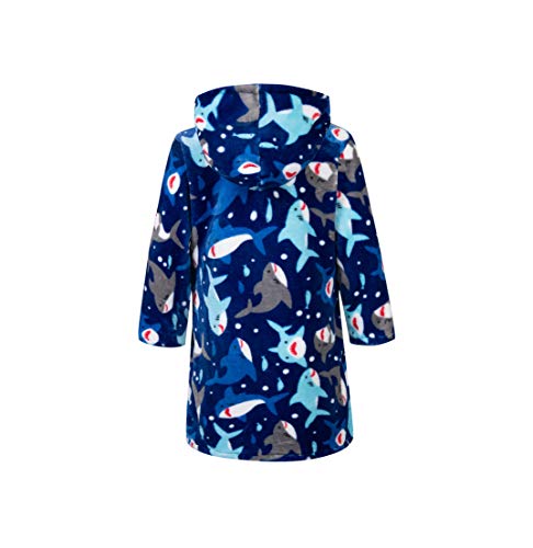 Lodunsyr Bademantel Kinder mit Kapuze für Jungen Mädchen Bademäntel Morgenmantel kuschelig warmen und weichen Pyjamas Kleinkind Coral Fleece Hoodie Roben Blau Hai 2-9 Jahre