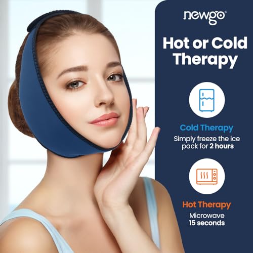 Image of NEWGO Wisdom Teeth Ice Pack Head Wrap Jaw Ice Wrap for Face Oral Surgery Pain Relief, Face Ice Pack with 4 Hot /Cold Packs for Facial, Chin, Jaw - Dark Blue