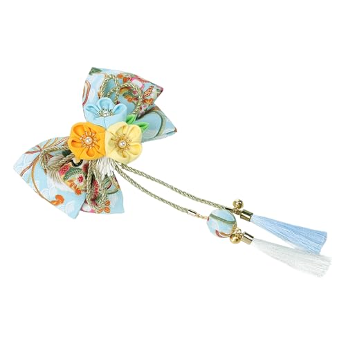 Pinzas de cabello estilo japonés Tsumami Kanzashi con moño Sakura, accesorio tradicional con borla y cuenta para mujeres y niñas, ideal para kimono, cosplay y festivales miniatura 3