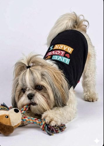 Image of Premium 240 GSM Cotton Small Dog T-Shirt | inchLive Love BARK inch Embroidered Dog T-Shirt | Black Colour | Cozy Small Dog Wear (M)