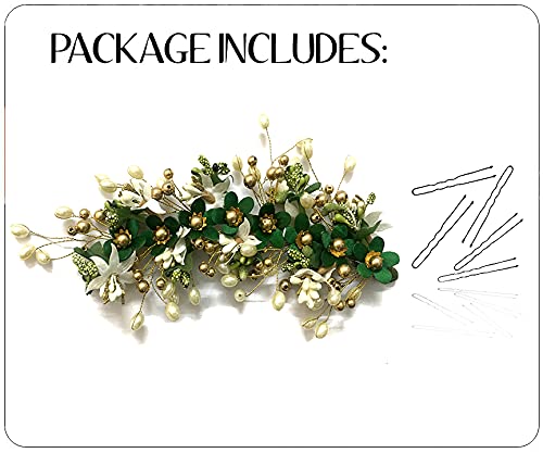Hair Flare Floral Hair Vein for Women, Artificial Flower Hair Accessories, Hair Pin for Girls - Green, 2205 3