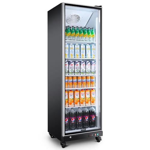 BODEGACOOLER Commercial Merchandiser Refrigerator,18.1Cu.Ft Commercial Display Refrigerator Glass Door,Upright Beverage Display Bar Cooler with Soft LED Light,Adjustable Shelves,Aluminum Door,Black