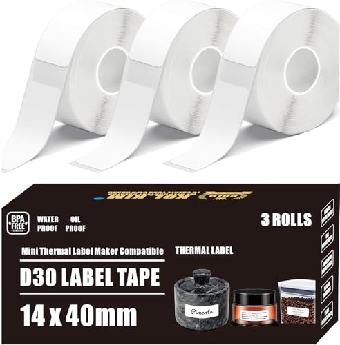 Image of N12 Label Maker Tape N12 Labels Compatible with Nada N12 Label Printer 14x40mm (0.55 inchx1.57 inch) Waterproof for Phomemo D30 D35 Q30 Thermal Mini Label Maker Label Tape Refills 3 Rolls, White