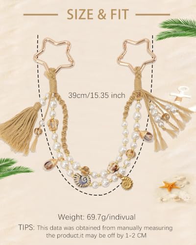 Image of Ocean Bag Charm, Pearl Braided Shell Keychain with Star Clasp