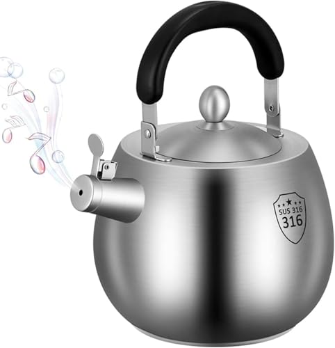 4L Heavy Duty Whistling Kettle - Premium 316 Stainless Steel, Ergonomic Handle, Loud Alert & Compatible with All Stovetops