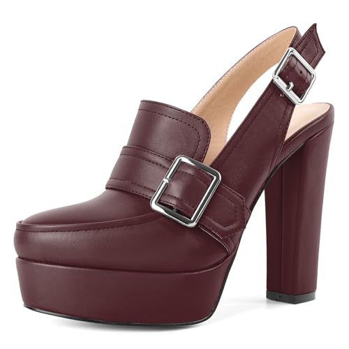 Image of Women's High Heel Loafers Platform Pumps Round Toe Heels Chunky Heel Pumps Stylish Comfortable 4.8 Inch Slingback Heels