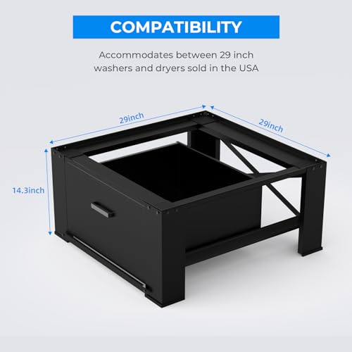 2 Pack Washer Dryer Pedestal with Drawer - 29" Laundry Pedestals for Washer and Dryer Stand, Steel Washing Machine Stand Raiser, 14.3'' Height Black
