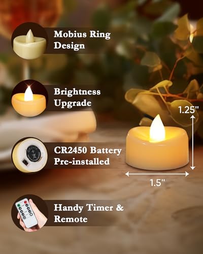 Image of merrynights 24Pcs Remote Control LED Tea Lights,2 /4 /6 /8H Timer,Ivory Body | 400+Hours Flameless Tealight Candles Battery Operated with Timer,Flickering Votive Candles for Halloween Wedding Home Decor