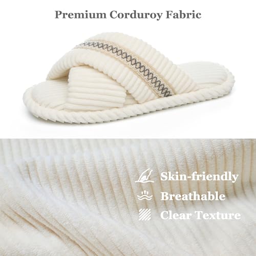 Image of GOEWY Slippers for Women Memory Foam House Bedroom Corduroy Crossbands Open Toe Slides Sandals Shoes Comfy Trendy Gift for womens Anti-Skid sole