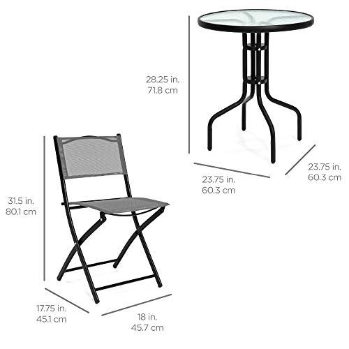 Best Choice Products SKY4756 3-Piece Patio Bistro Dining Furniture Set W/Textured Glass Tabletop thumb #6