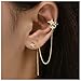 Yheakne Boho Crystal Star Chain Cuff Earrings Cz Star Cuff Wrap Earrings Gold Crystal Star Stud Earrings Long Chain Pull Through Earrings Jewelry for Women