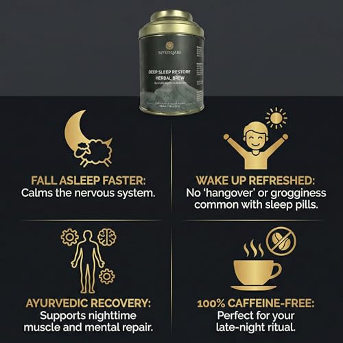 Image of Mystiqare Deep Sleep Restore Herbal Brew (50g) - Ayurvedic Sleep Tea with 10% Jatamansi & 60% Chamomile | Natural Insomnia Relief, Cortisol Regulation & Night time Skin Glow | Whole Leaf, Caffeine-Free
