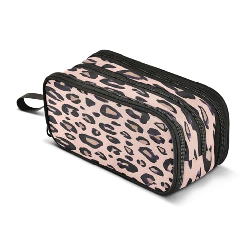 Image of SUABO Big Capacity Pencil Case Leopard Print Cheetah Pink 3 Compartment Pen Bag Pouch Holder Box For Office College School Portable Storage Bag for Kids
