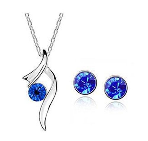 SaySure CS239 - Juego de joyería de boda para mujer, chapado en plata, cristales austriacos, color azul oscuro