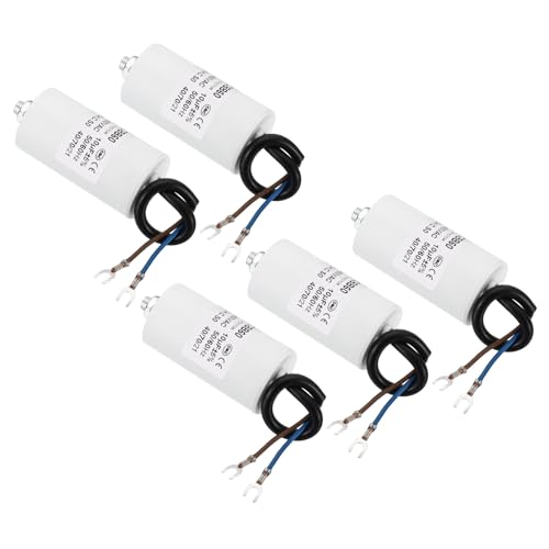 YOKIVE 5 Piezas Condensador CBB60 De 10uF Con Terminales En U, CA 450V (Blanco)